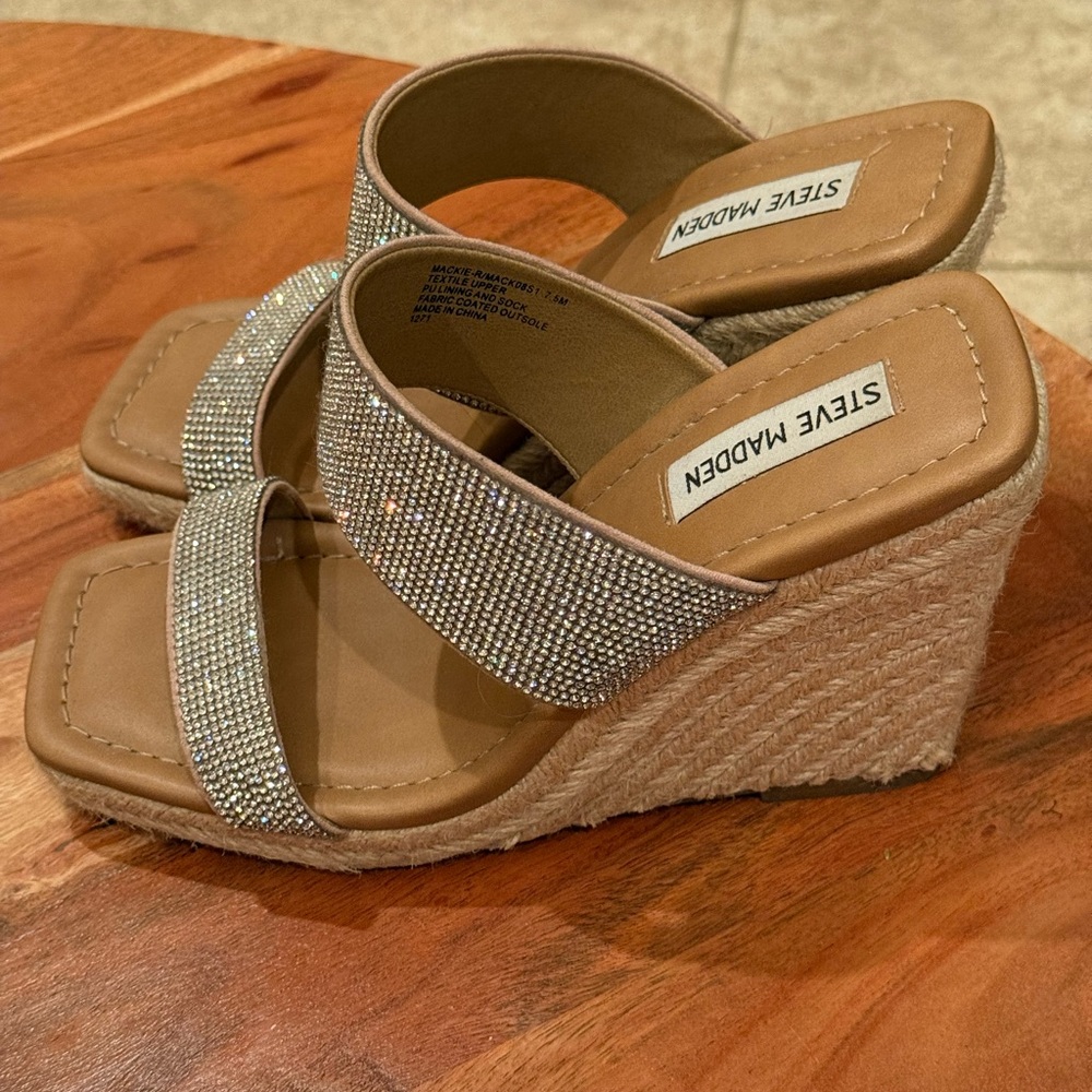 Steve Madden Silver Rhinestone Sandals Square-Toe - Picture 5 of 6